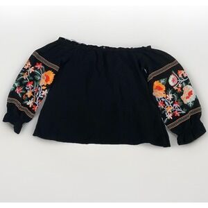 Sugar Lips Off‎ Shoulder Embroidered Sleeve Top Womens Boho Floral M